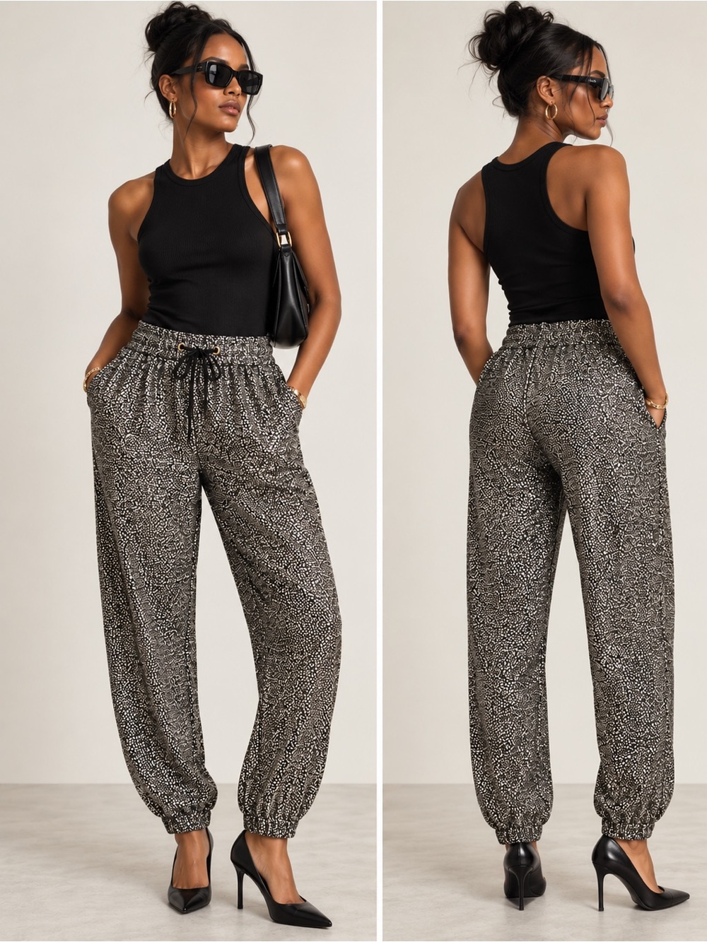 & Other Stories Gold Print Drawstring Joggers w Pockets Size 6